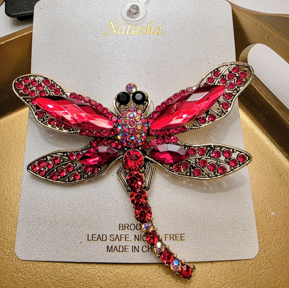 Natasha Red Dragonfly Brooch